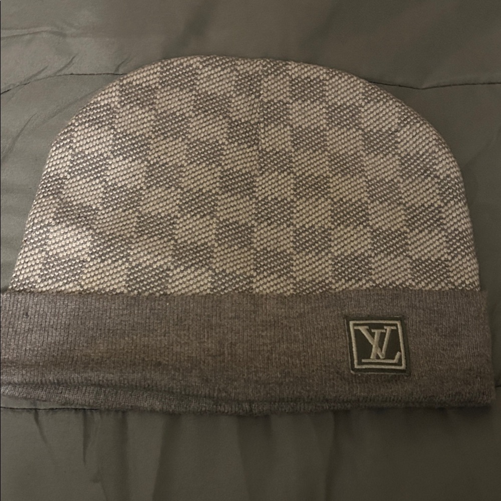 Louis Vuitton Gray Checkered Knit Hat